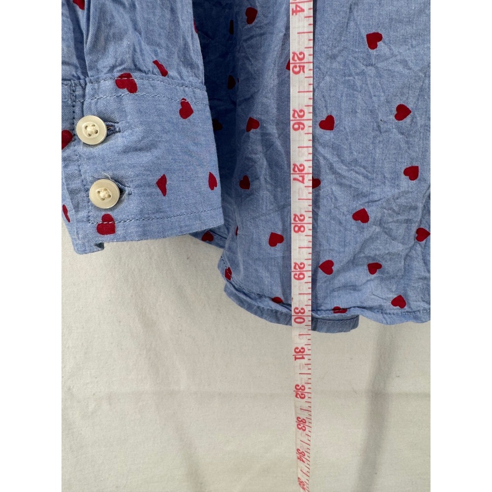 St Johns Bay Womens XXL Oversized Shirt Blue Red Heart Print Cotton Button Down - Picture 5 of 5